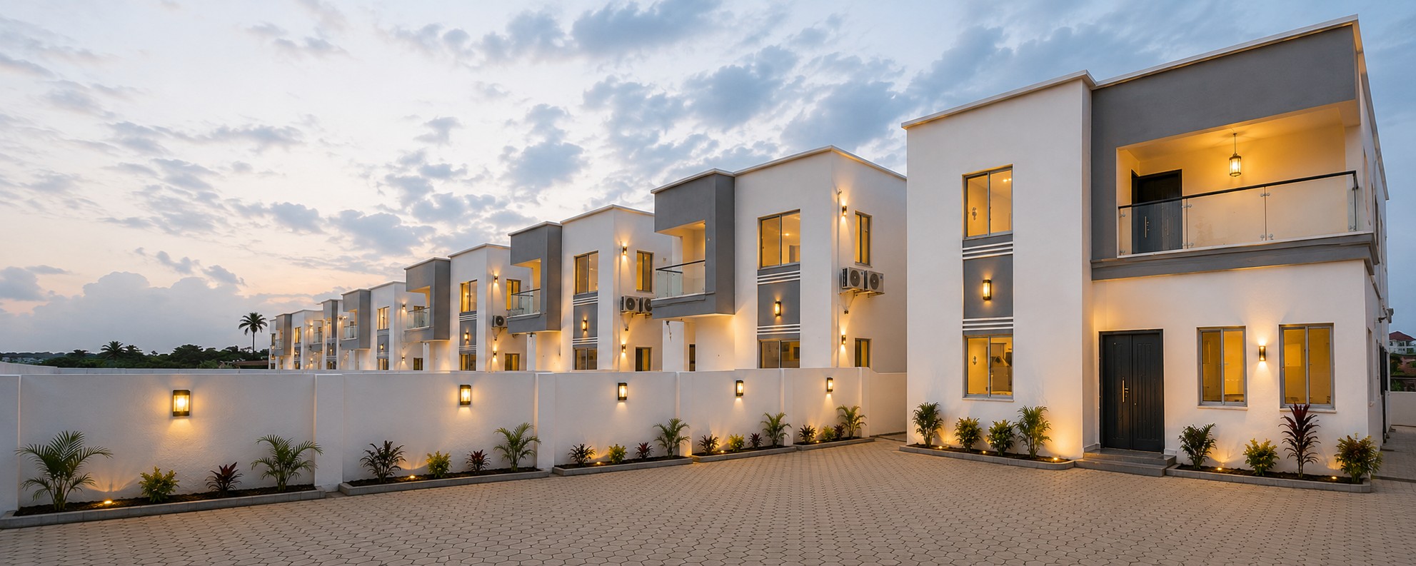 Westover Premier Homes villas at Kiserian Skyline Estates at dusk