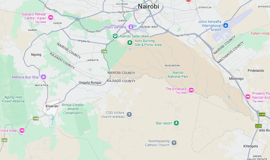 Map showing Kiserian location relative to Nairobi